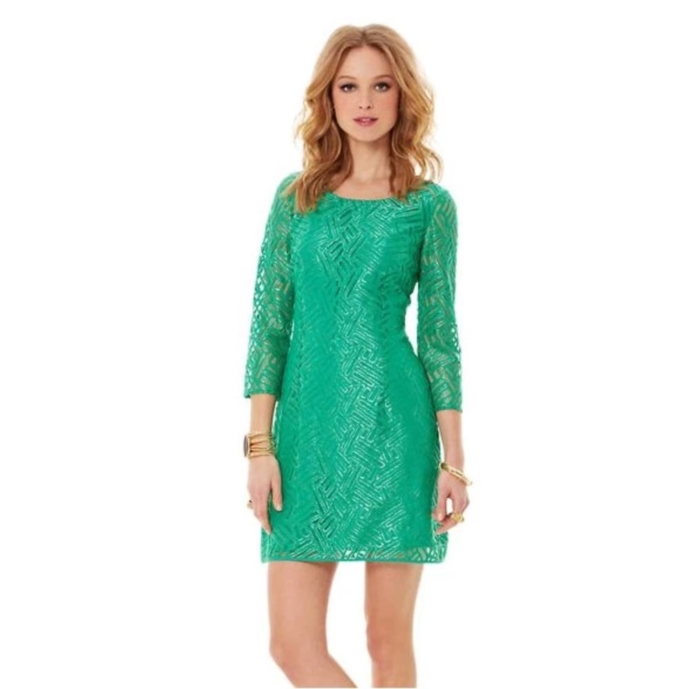 Lilly Pulitzer Camellia Fern Green Bamboo Geo Lace Dress